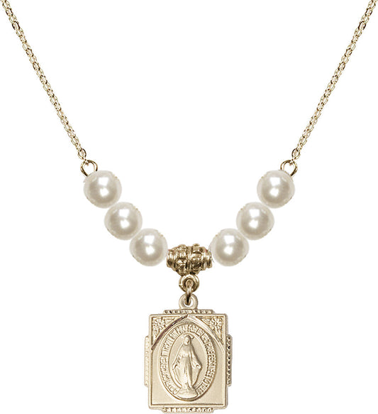 14kt Gold Filled Miraculous Birthstone Necklace with Faux-Pearl Beads - 0804