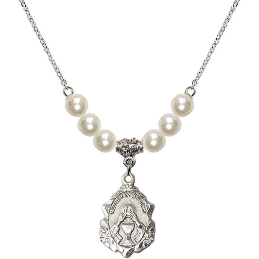 Sterling Silver Mother of a Priest Birthstone Necklace with Faux-Pearl Beads - 0811