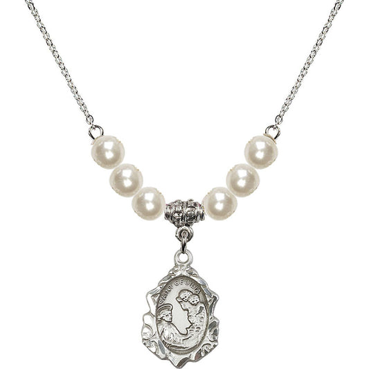 Sterling Silver Saint Cecilia Birthstone Necklace with Faux-Pearl Beads - 0822