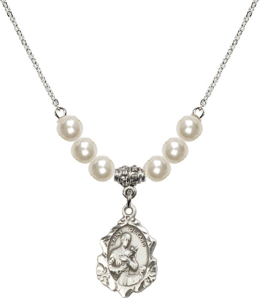 Sterling Silver Saint Gerard Birthstone Necklace with Faux-Pearl Beads - 0822