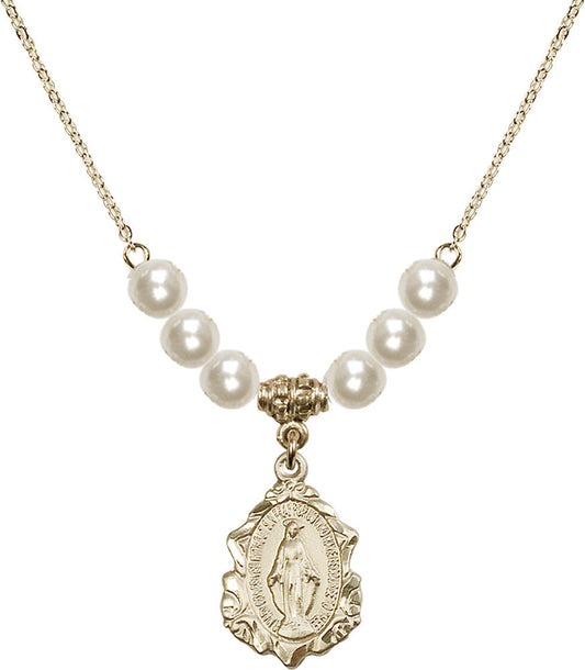 14kt Gold Filled Miraculous Birthstone Necklace with Faux-Pearl Beads - 0822