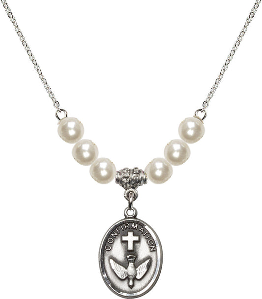 Sterling Silver Confirmation Birthstone Necklace with Faux-Pearl Beads - 0873