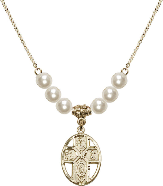 14kt Gold Filled 5-Way / Holy Spirit Birthstone Necklace with Faux-Pearl Beads - 0880