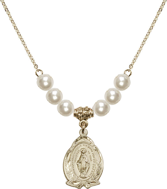 14kt Gold Filled Miraculous Birthstone Necklace with Faux-Pearl Beads - 1481