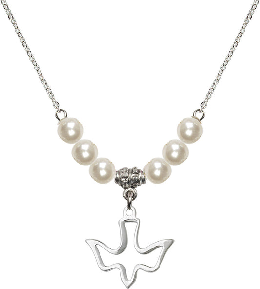 Sterling Silver Holy Spirit Birthstone Necklace with Faux-Pearl Beads - 1510