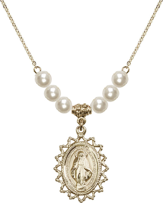 14kt Gold Filled Miraculous Birthstone Necklace with Faux-Pearl Beads - 1619