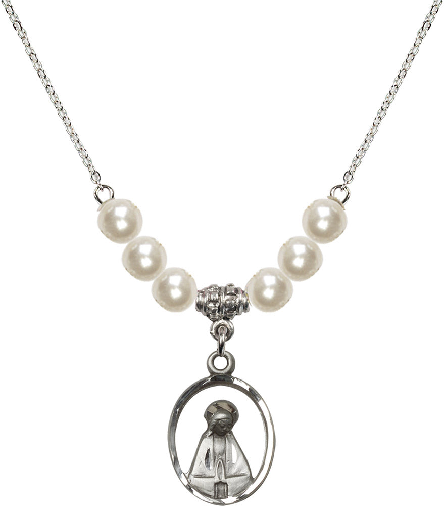 Sterling Silver Madonna Birthstone Necklace with Faux-Pearl Beads - 1626
