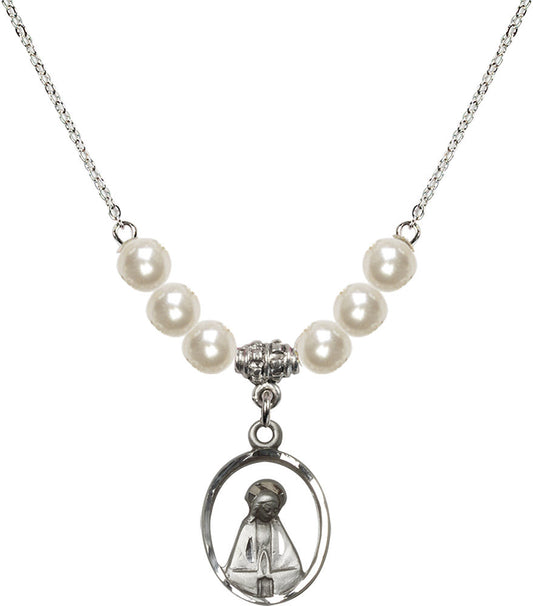 Sterling Silver Madonna Birthstone Necklace with Faux-Pearl Beads - 1626
