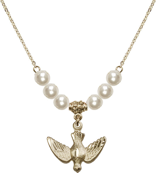 14kt Gold Filled Holy Spirit Birthstone Necklace with Faux-Pearl Beads - 1628