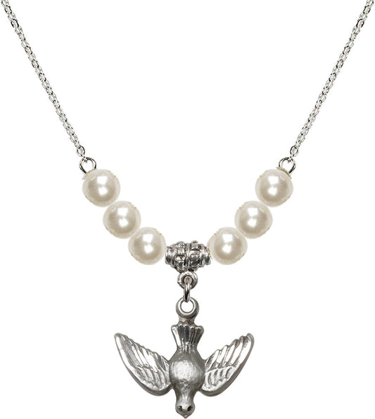 Sterling Silver Holy Spirit Birthstone Necklace with Faux-Pearl Beads - 1628