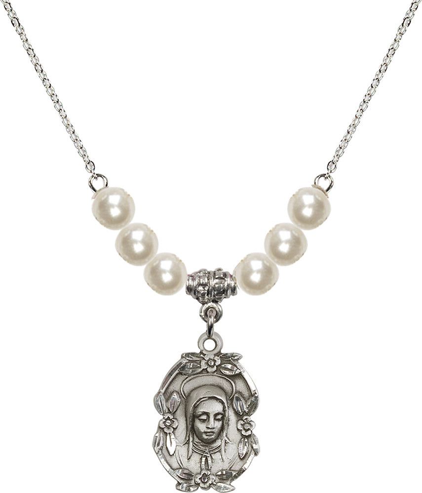 Sterling Silver Madonna Birthstone Necklace with Faux-Pearl Beads - 1647