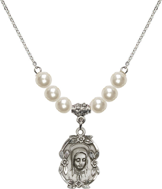 Sterling Silver Madonna Birthstone Necklace with Faux-Pearl Beads - 1647