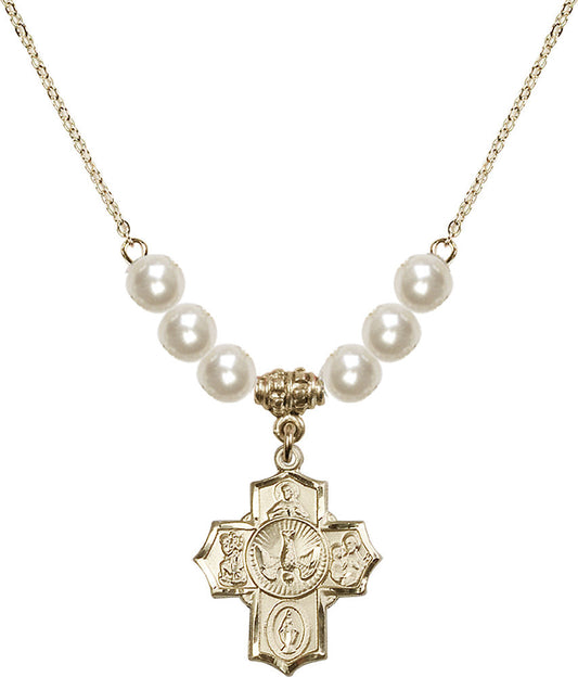 14kt Gold Filled 5-Way Birthstone Necklace with Faux-Pearl Beads - 2090