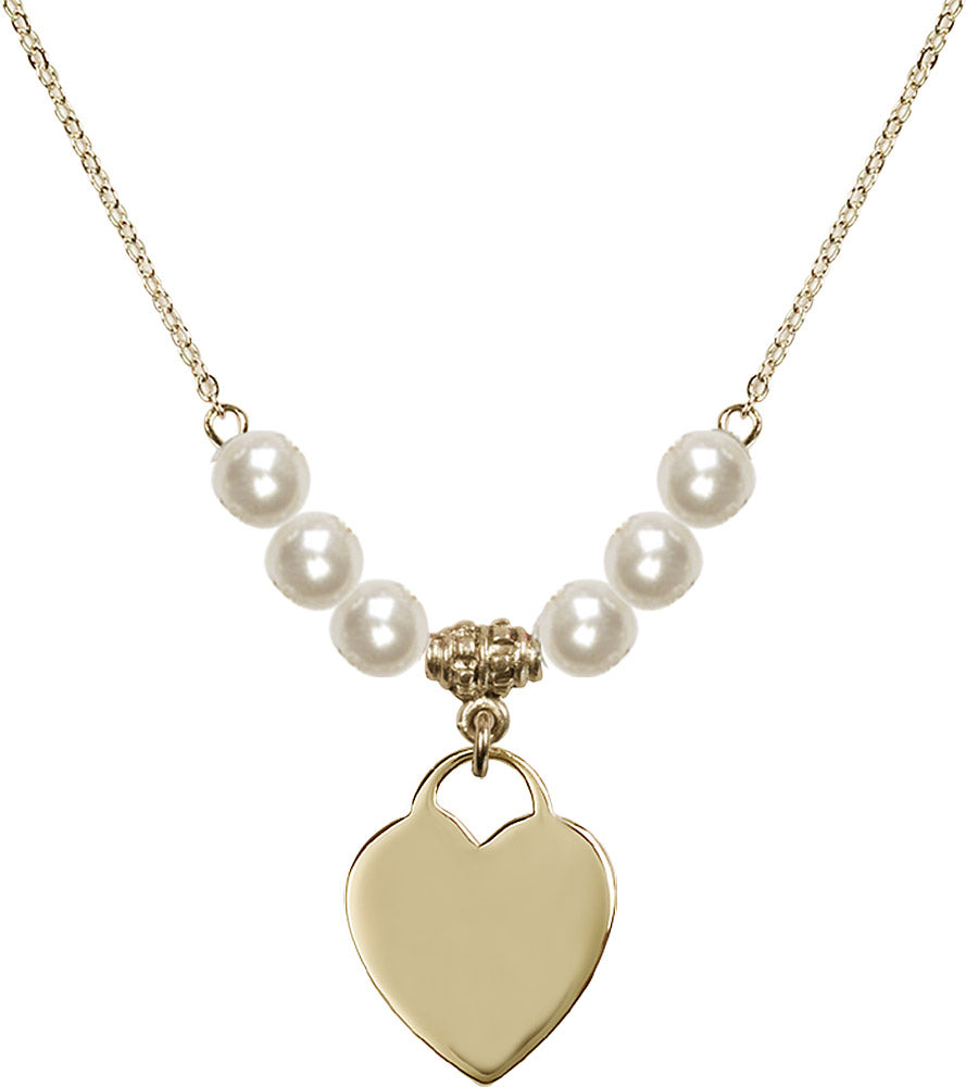 14kt Gold Filled Heart Birthstone Necklace with Faux-Pearl Beads - 3200