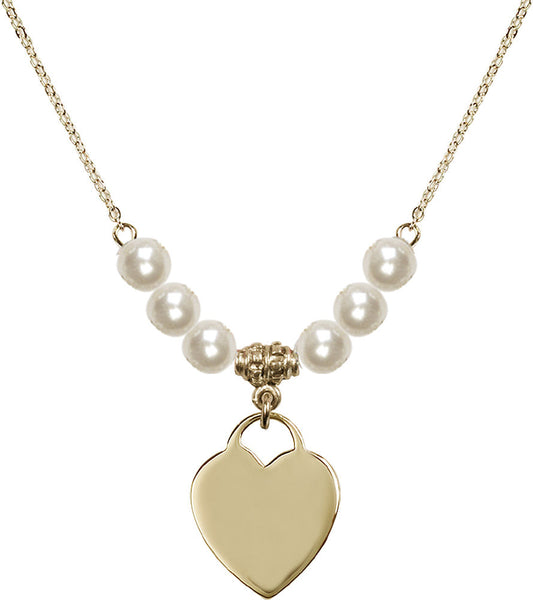 14kt Gold Filled Heart Birthstone Necklace with Faux-Pearl Beads - 3200