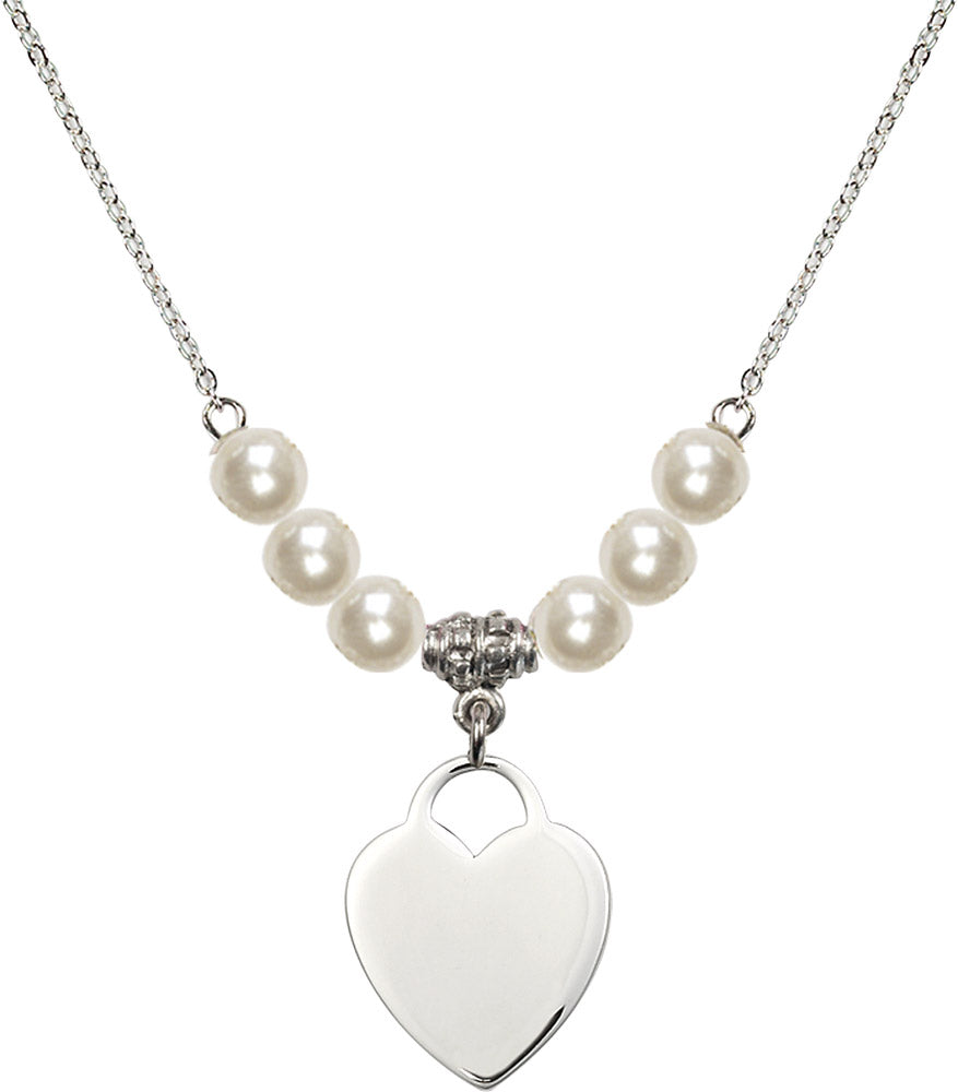 Sterling Silver Heart Birthstone Necklace with Faux-Pearl Beads - 3200