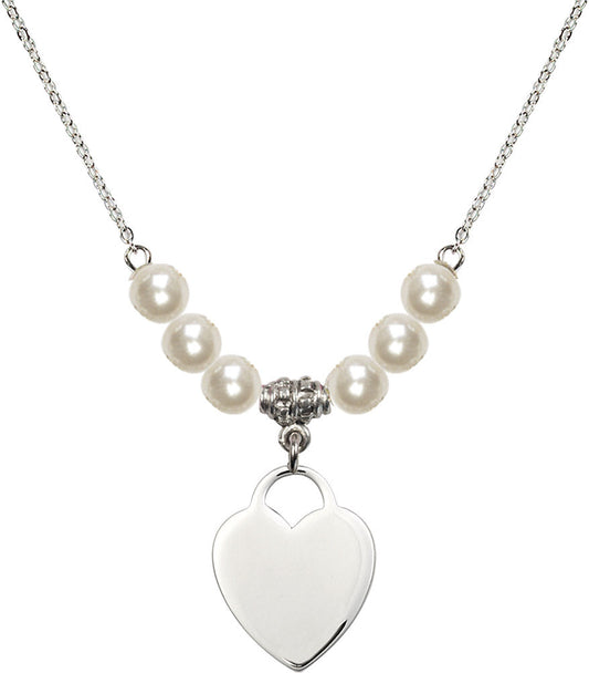 Sterling Silver Heart Birthstone Necklace with Faux-Pearl Beads - 3200