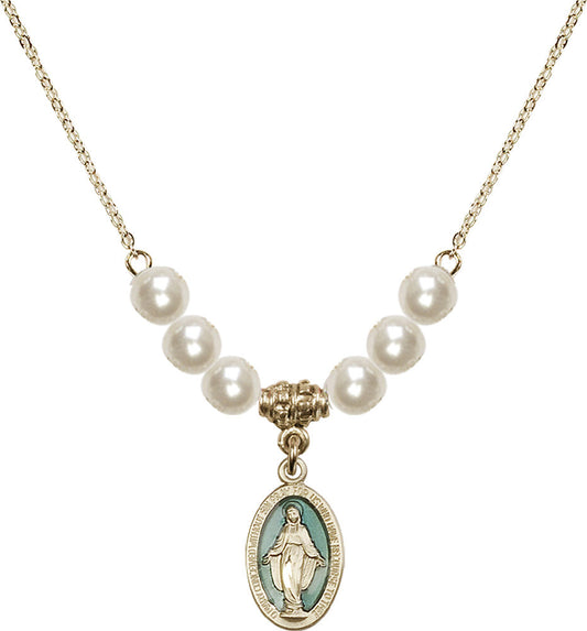 14kt Gold Filled Miraculous Birthstone Necklace with Faux-Pearl Beads - 4122