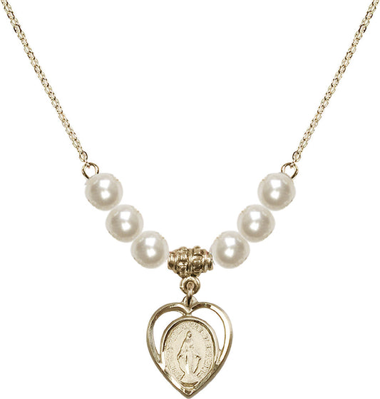 14kt Gold Filled Miraculous Birthstone Necklace with Faux-Pearl Beads - 4125