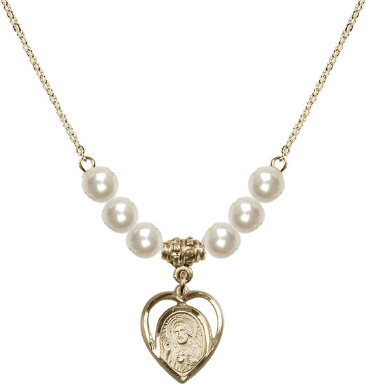 14kt Gold Filled Scapular Birthstone Necklace with Faux-Pearl Beads - 4126