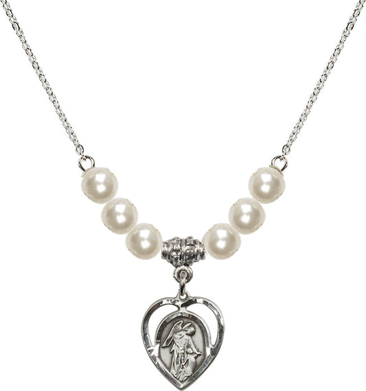 Sterling Silver Guardian Angel Birthstone Necklace with Faux-Pearl Beads - 4129