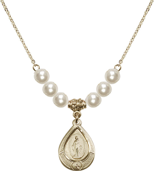 14kt Gold Filled Miraculous Birthstone Necklace with Faux-Pearl Beads - 4144