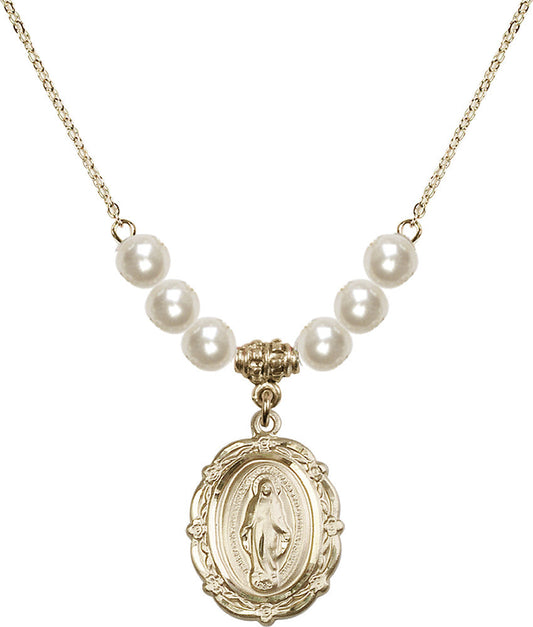 14kt Gold Filled Miraculous Birthstone Necklace with Faux-Pearl Beads - 4146