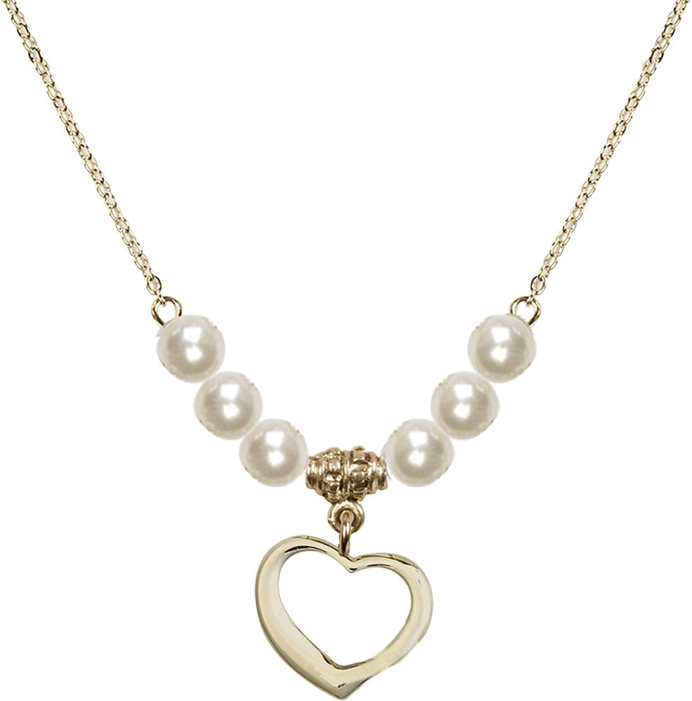 14kt Gold Filled Heart Birthstone Necklace with Faux-Pearl Beads - 4208