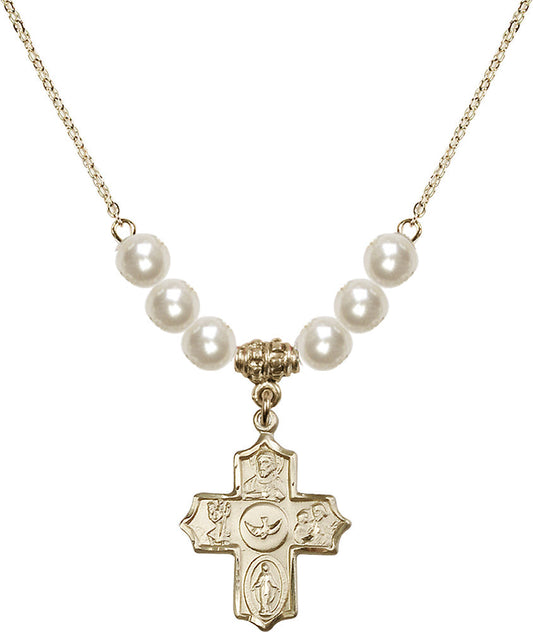 14kt Gold Filled 5-Way Birthstone Necklace with Faux-Pearl Beads - 4255
