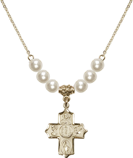 14kt Gold Filled 4-Way Birthstone Necklace with Faux-Pearl Beads - 4256