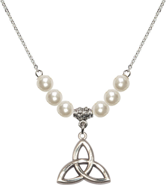 Sterling Silver Trinity Irish Knot Birthstone Necklace with Faux-Pearl Beads - 5101
