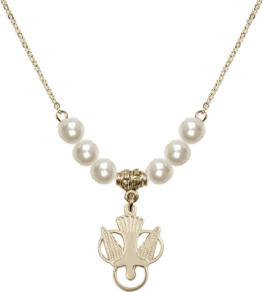 14kt Gold Filled Holy Spirit Birthstone Necklace with Faux-Pearl Beads - 5430