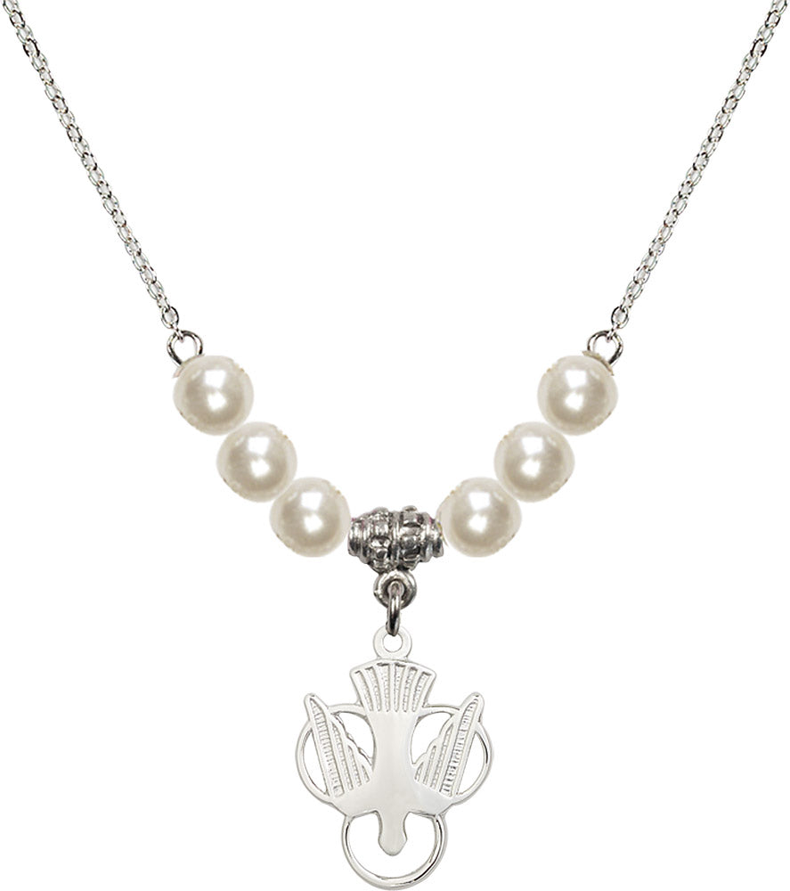 Sterling Silver Holy Spirit Birthstone Necklace with Faux-Pearl Beads - 5430