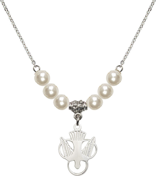 Sterling Silver Holy Spirit Birthstone Necklace with Faux-Pearl Beads - 5430