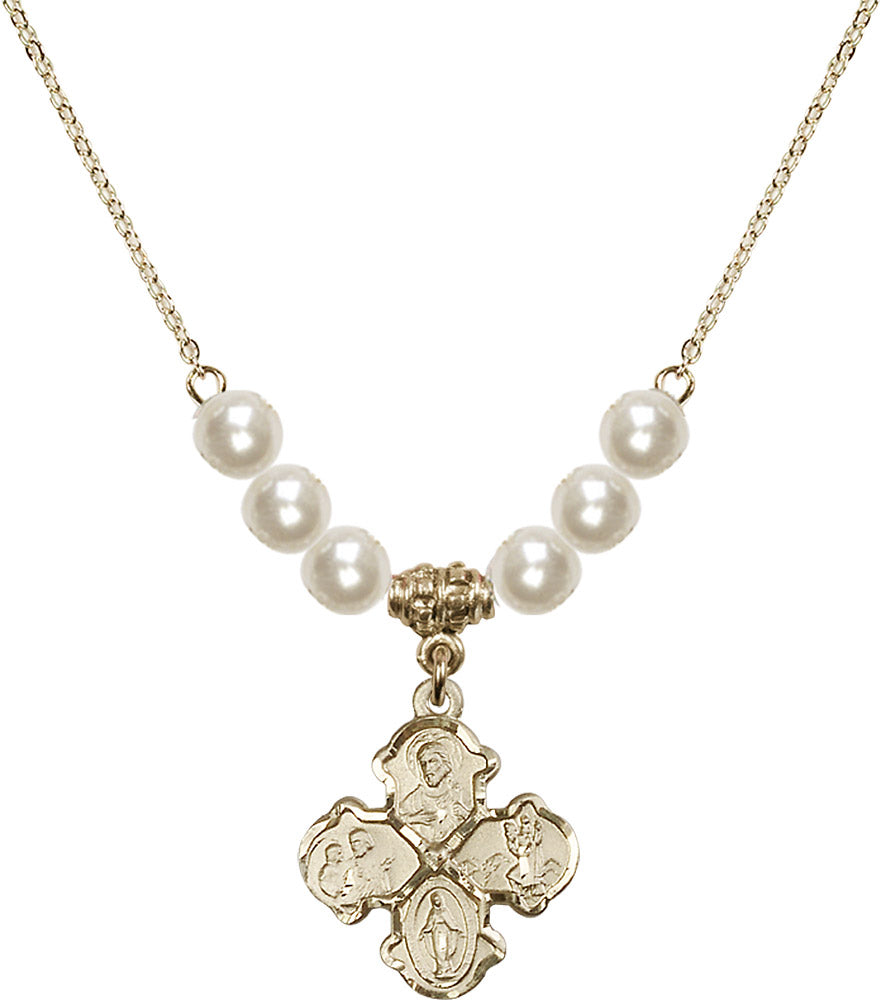 14kt Gold Filled 4-Way Birthstone Necklace with Faux-Pearl Beads - 5441