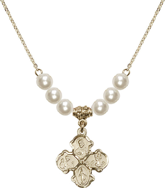 14kt Gold Filled 4-Way Birthstone Necklace with Faux-Pearl Beads - 5441