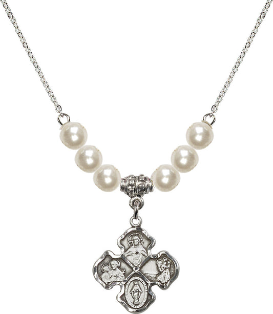 Sterling Silver 4-Way Birthstone Necklace with Faux-Pearl Beads - 5441