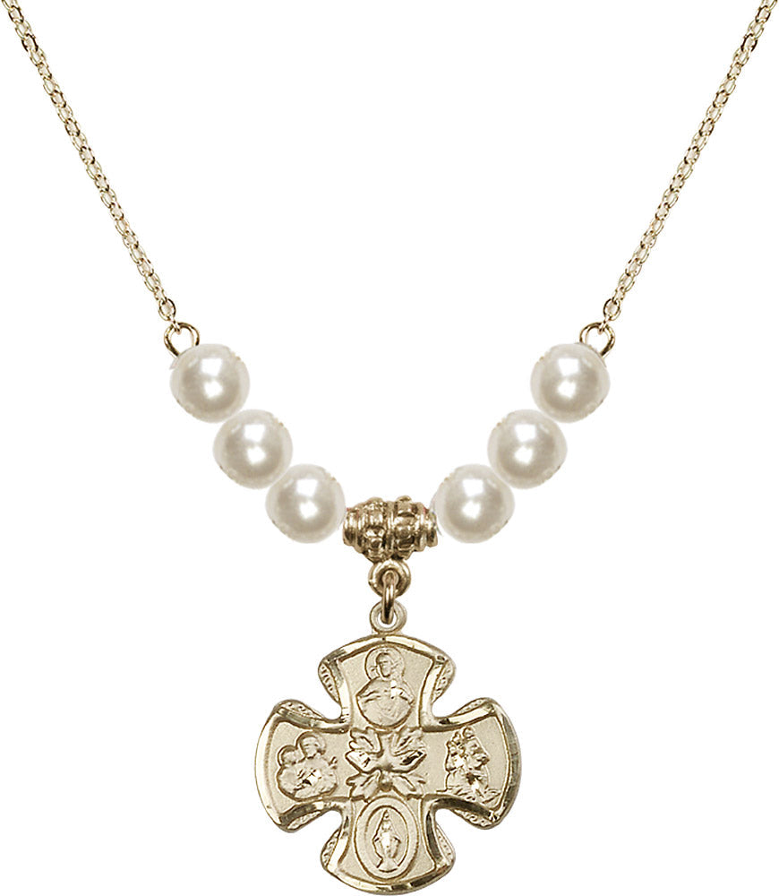 14kt Gold Filled 5-Way Birthstone Necklace with Faux-Pearl Beads - 5443
