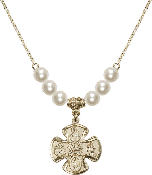 14kt Gold Filled 5-Way Birthstone Necklace with Faux-Pearl Beads - 5443