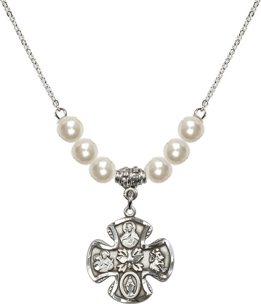 Sterling Silver 5-Way Birthstone Necklace with Faux-Pearl Beads - 5443