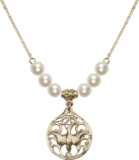14kt Gold Filled Holy Spirit Birthstone Necklace with Faux-Pearl Beads - 5655