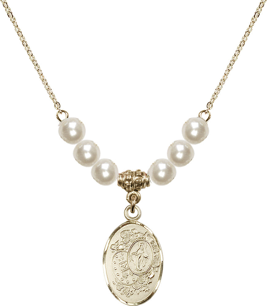 14kt Gold Filled Miraculous Birthstone Necklace with Faux-Pearl Beads - 5682