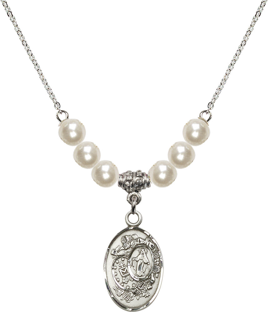 Sterling Silver Miraculous Birthstone Necklace with Faux-Pearl Beads - 5682
