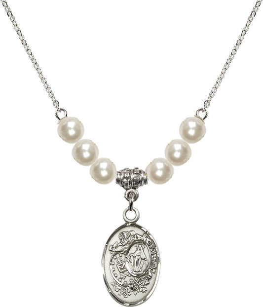 Sterling Silver Miraculous Birthstone Necklace with Faux-Pearl Beads - 5682