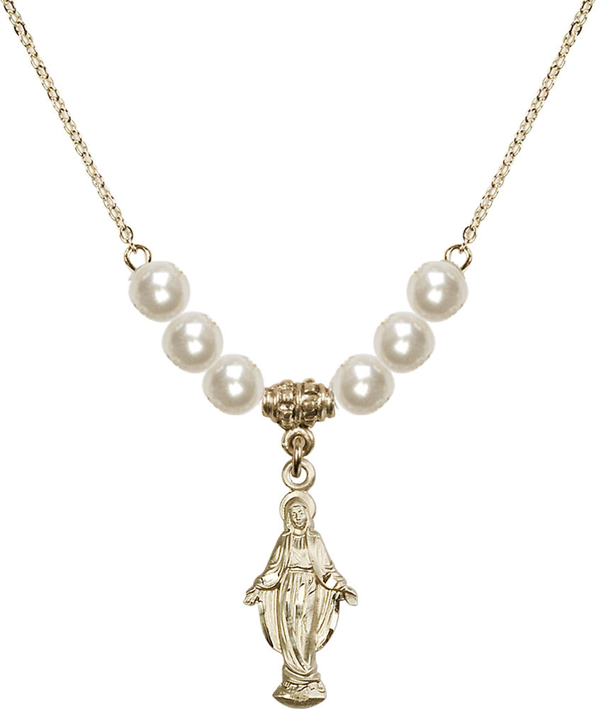 14kt Gold Filled Miraculous Birthstone Necklace with Faux-Pearl Beads - 5900