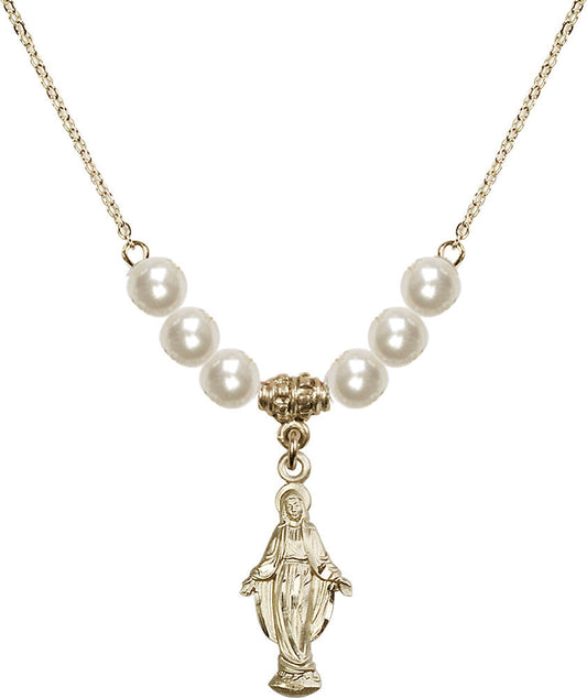 14kt Gold Filled Miraculous Birthstone Necklace with Faux-Pearl Beads - 5900
