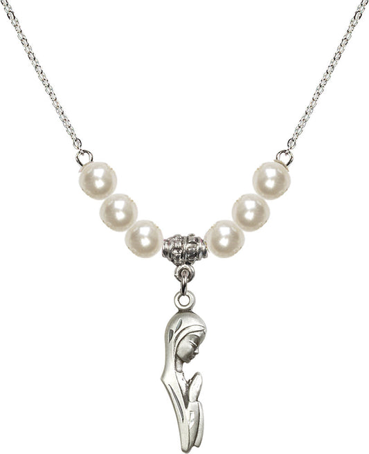 Sterling Silver Madonna Birthstone Necklace with Faux-Pearl Beads - 5907
