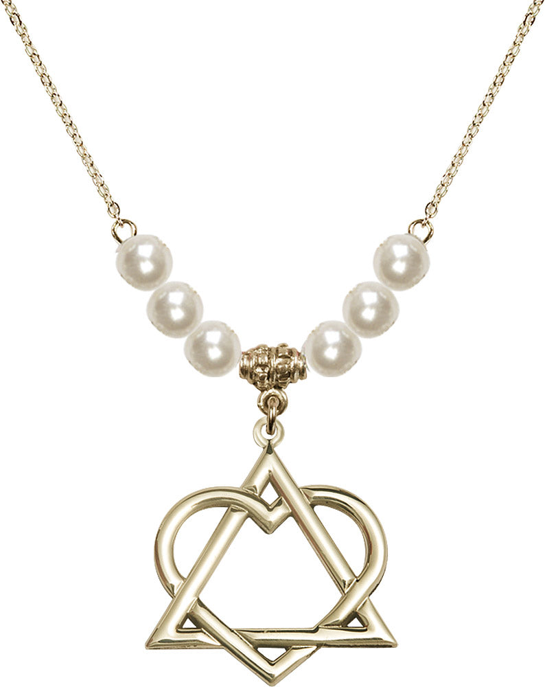 14kt Gold Filled Adoption Heart Birthstone Necklace with Faux-Pearl Beads - 6210