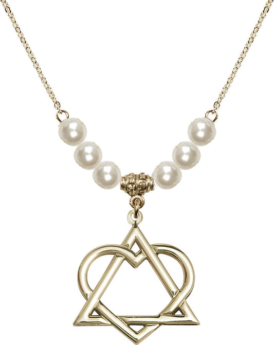 14kt Gold Filled Adoption Heart Birthstone Necklace with Faux-Pearl Beads - 6210