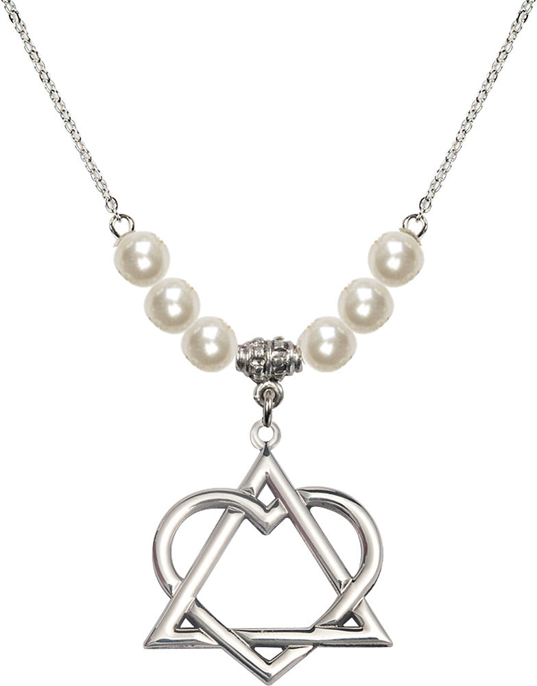 Sterling Silver Adoption Heart Birthstone Necklace with Faux-Pearl Beads - 6210